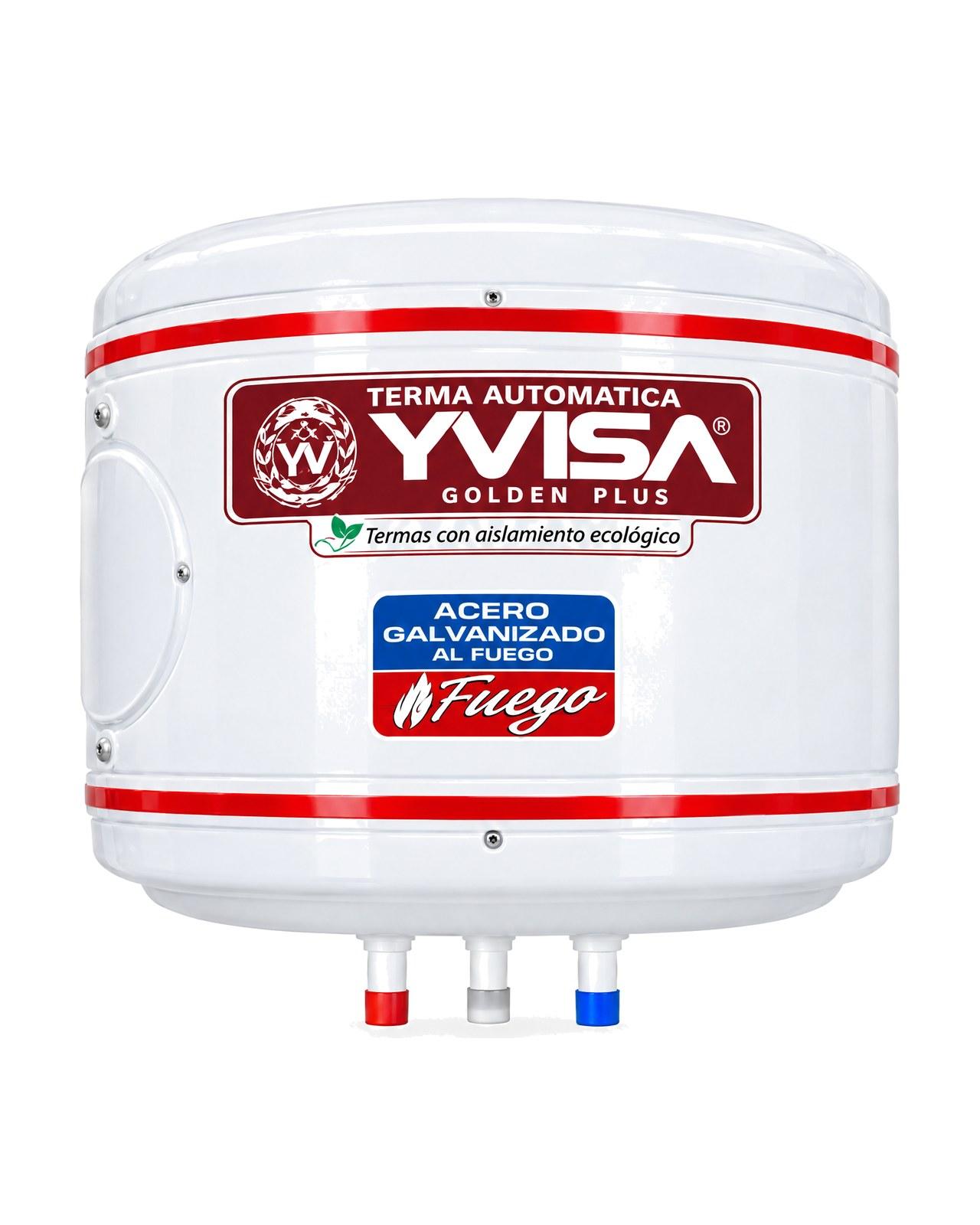 Terma Yvisa vertical de pared de 30 litros, tanque blanco esmaltado con franjas rojas
